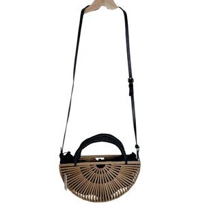 Ruler Truth Bamboo Purse Bag With Black Liner Beach Crossbody Tan Black
